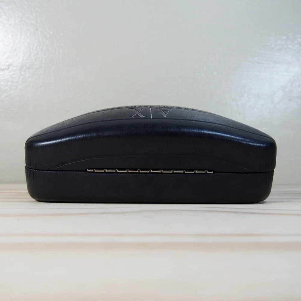 Armani Exchange A/X Hard Sunglasses Glasses Case Black Clamshell Silver Logo EUC